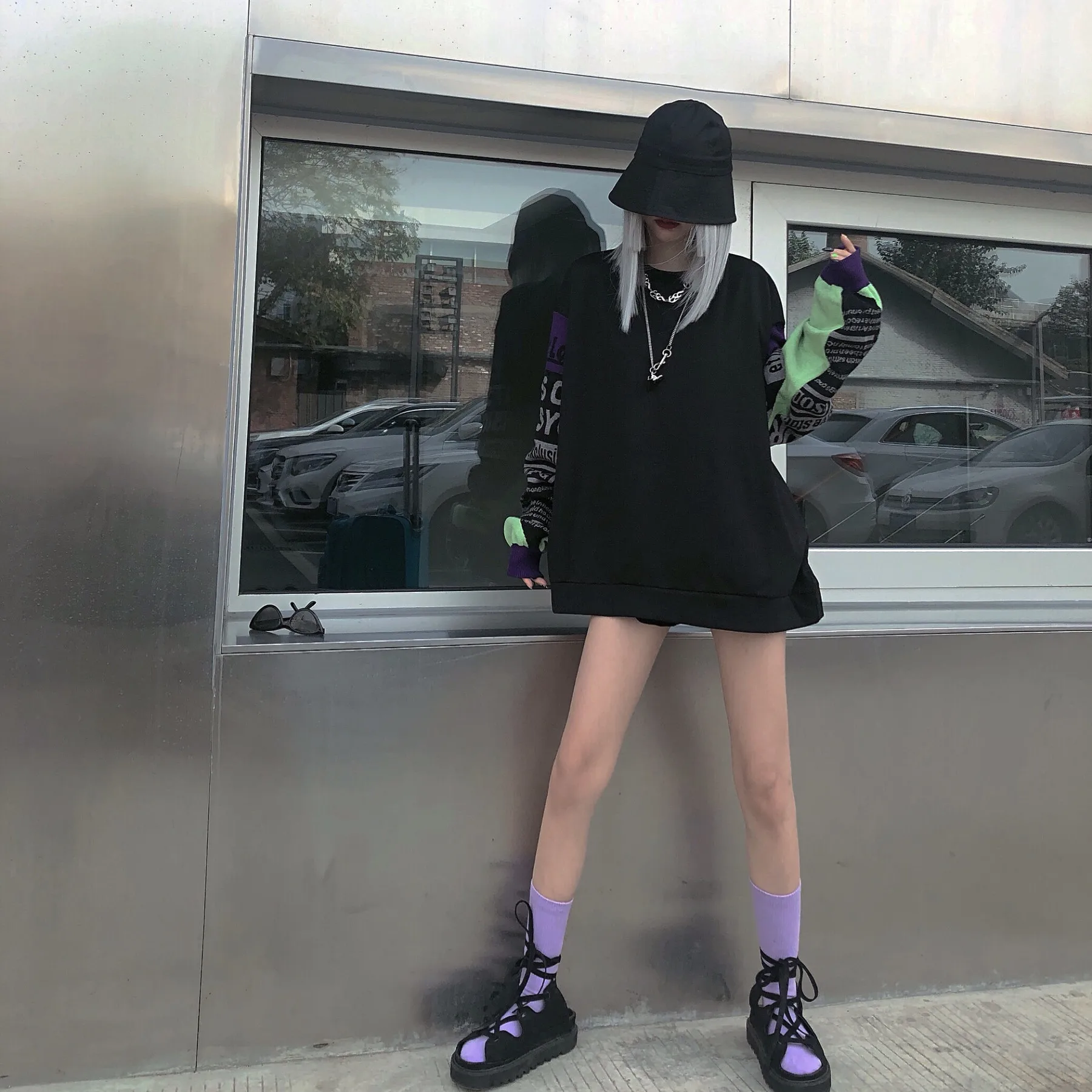 Harajuku Уличная Повседневная Свободная Лоскутная Толстовка с принтом букв