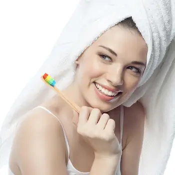 

Soft Bristle Rainbow Portable Travel Bamboo Slim Teeth Whitening Remove Tartar Cleaning Toothbrush With Box Oral Care Tools