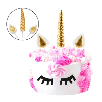 

3Pcs Cute Glittery DIY Birthday Cake Toppers Handmade Clay Unicorn Horn Ears Eyes Unicornio Party Cake Decorating
