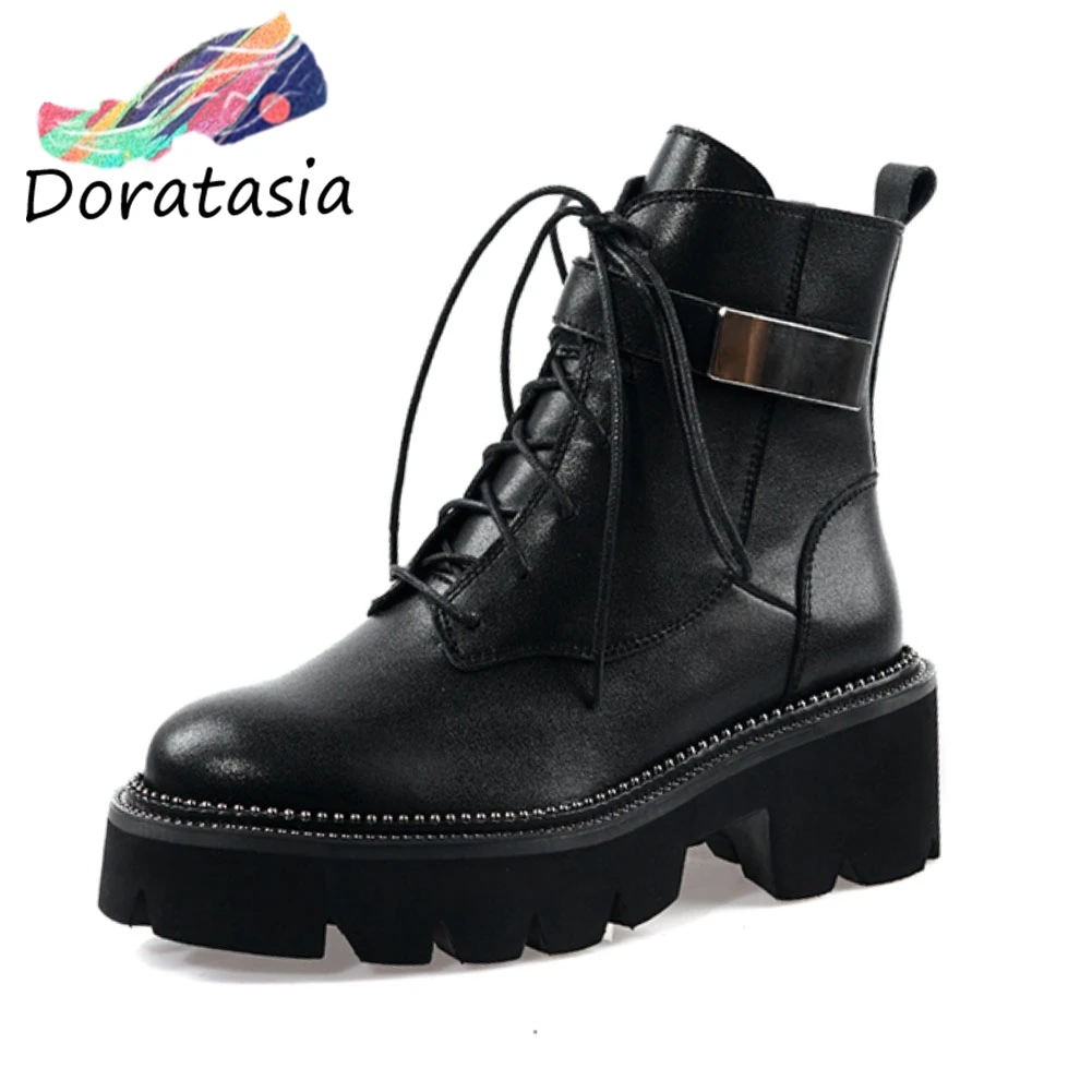 

Women's 2020 brand big size 42 genuine leather Motorcycles Boots Women chunky Heels Ankle Boots Woman Shoes Boots