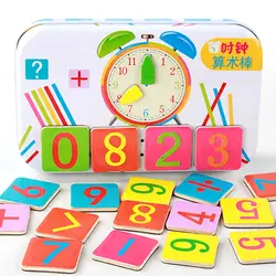 Деревянные математические часы, арифметические цифровые палочки для детей раннего образования, Обучающие цифровые палочки, головоломки