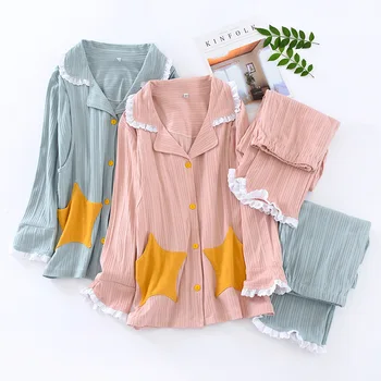 

Women's Knitted Pants Cotton Pajamas Set Nursing Confinement Maternity Clothes Set Loose Home Wear Women Clothes 2020 Autumn