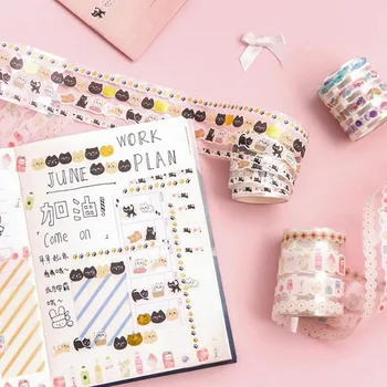 

1 Pcs Lovely Watercolor Cat Paw Starry Sky Flower Decorative Masking Washi Tapes Diary Scrapbooking Label Sticker Stationery
