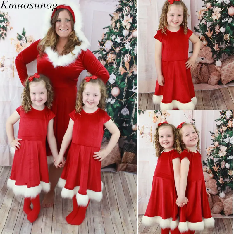 Осенние платья для мамы и дочки красное зимнее одинаковое платье с капюшоном Новогодняя одежда рождественские пижамы семейная