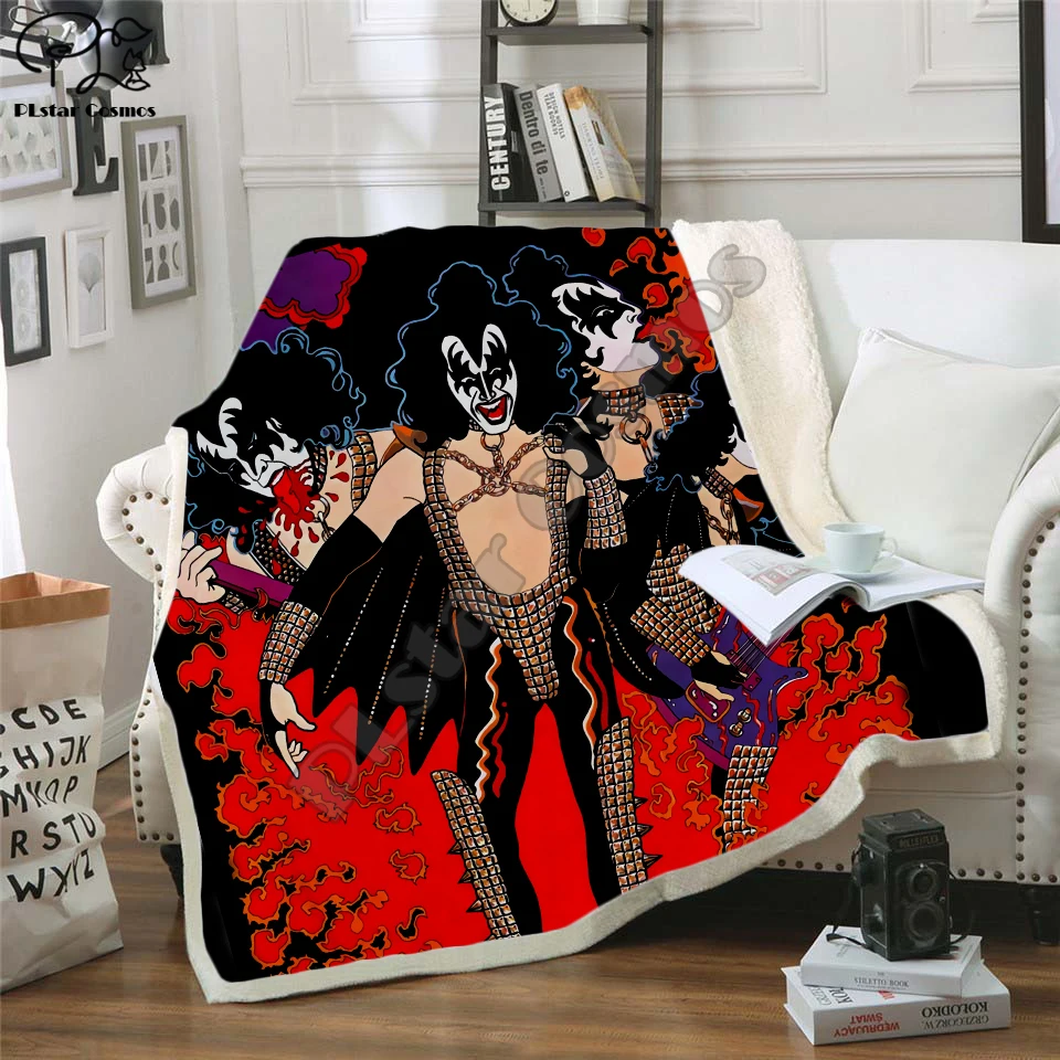Новое одеяло KISS Rock& Roll, все вечерние одеяла, 3D принт, шерпа, одеяло на кровать, домашний текстиль, стиль мечты 003