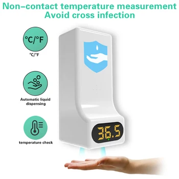 

1000ml Wall Mounted Automatic Hand Sanitizer Liquid Soap Dispenser Digital Infrared Thermometer with Voice Flash Fever Alarm