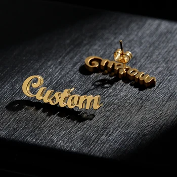 

1 Pair Personalized Custom Name Earrings For Women Customize Initial Cursive Nameplate Stud Earring Wedding Bridesmaid Gift