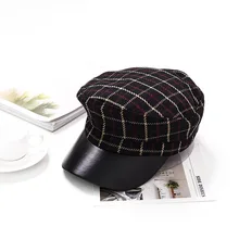 Осенне-зимняя новая клетчатая шляпа художника, женская кепка в стиле милитари, кожаная кепка, Корейская Повседневная шапка с плоской тканью, удобные модные козырьки
