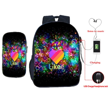 

Likee App Backpack Students Boys Girls Surprise Gift Schoolbag Rainbow Heart Rucksack Avocado 2pcs/set Knapsack+pencil Case