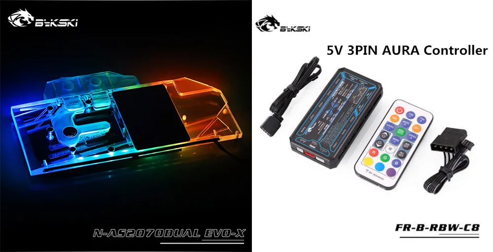 Bykski полный охват RGB/A-RGB GPU водный блок для VGA ASUS DUAL RTX2070 O8G EVO видеокарта N-AS2070DUAL EVO-X - Цвет лезвия: Block 5V Controller