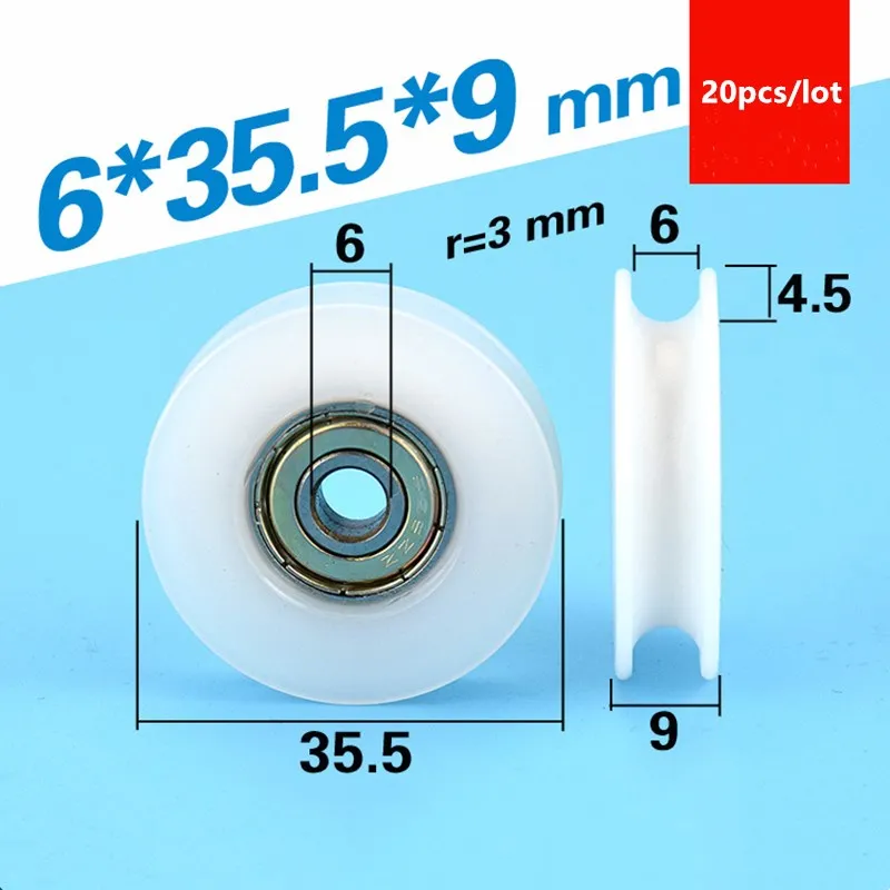 

U groove Plastic coated bearing 626ZZ 6*35.5*9mm POM roller lifting wheel nylon pulley bore 6mm diameter 35.5mm