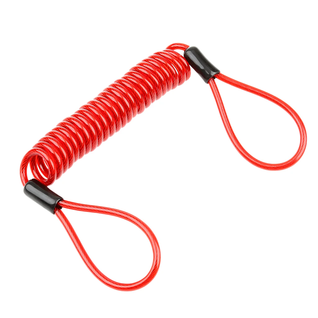 1.5m Safety Lanyard Spring Coil Rope Disc Brake Lock Reminder Cable Red