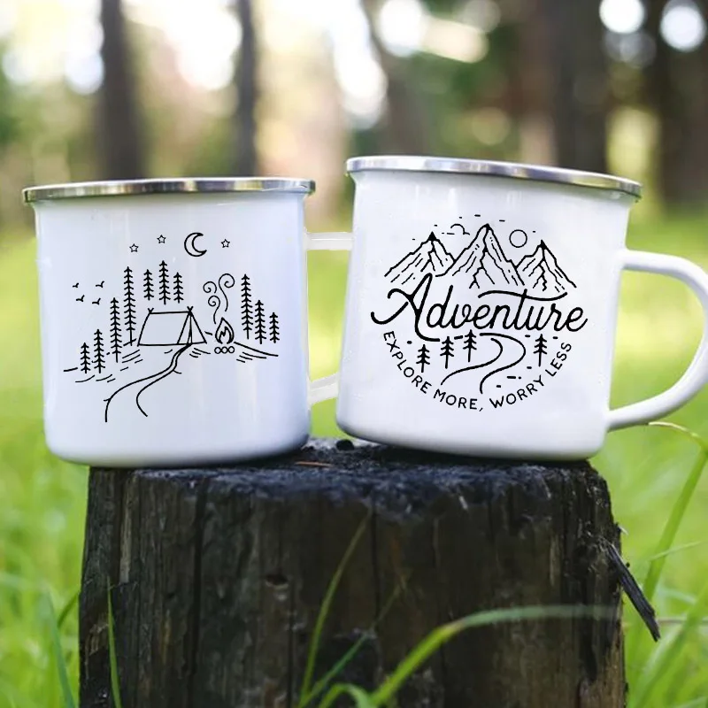 Hand-drawn Bear 10 Oz Camping Mug Woodland Enamel Coffee Mug Minnesota Gift  Rustic Cabin Decor Camping Gear Enamelware 