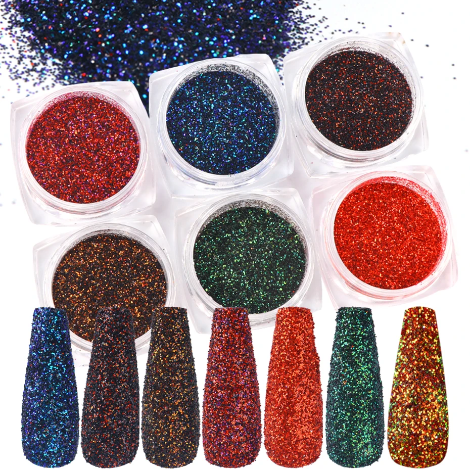 6pcs Nail Glitter Sequins Holographic Powder Set Gradient Sandy Art Pigment Flakes Dust DIY Manicure Decorations JI1539-21 | Красота и