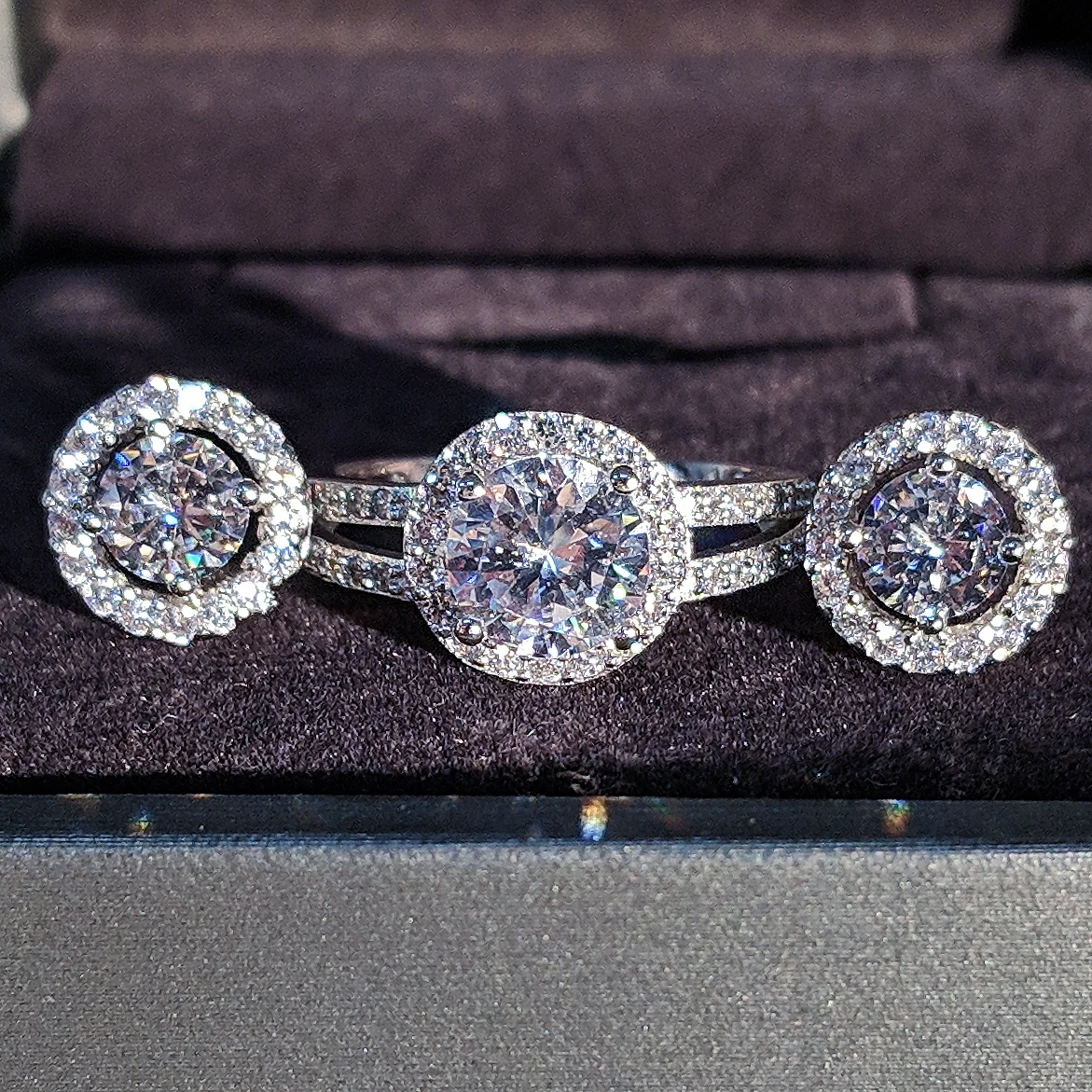 925 пробы серебряные ювелирные изделия набор halo обручальное кольцо круглые серьги гвоздики для свадьбы подарок на день Святого Валентина вечерние J4931