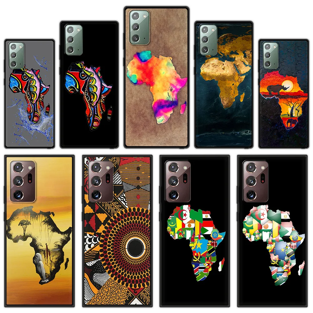Silicone Black Phone Case with Painted Africa Map Design