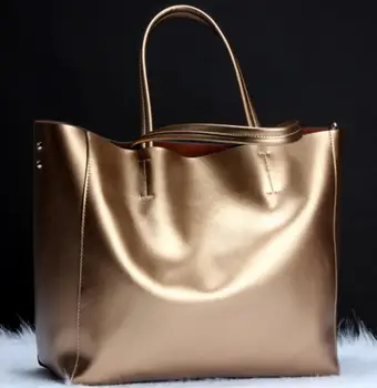 

Women Genuine Cowhide Shoulder Bag Tote Handbag Shopping Big Bags 2020 Hot Sale Fashion Elegant Pure Color Casual All-Match