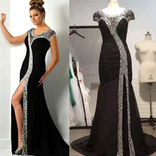 Черные платья для матери невесты с кристаллами и бисером, Вечерние Платья С Боковым Разрезом,, платье русалки, Формальные женские платья, длинные