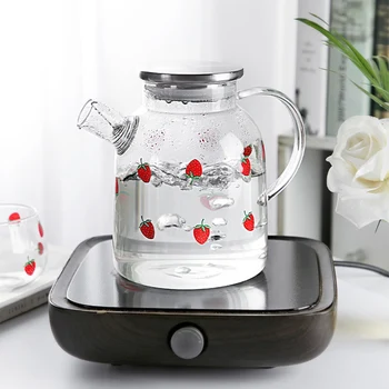 

Water Jug Glass Water Pitcher Strawberry My Water Pots With Handle for Boiling Cold Drinkware Glass Pitcher 1000ML 1800ML