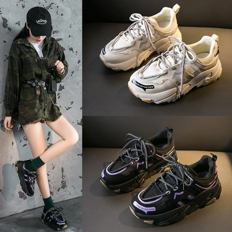 

New shoes women's ins reflective 2020 spring dad super fire single mesh women's Korean versatile high rise women's shoes