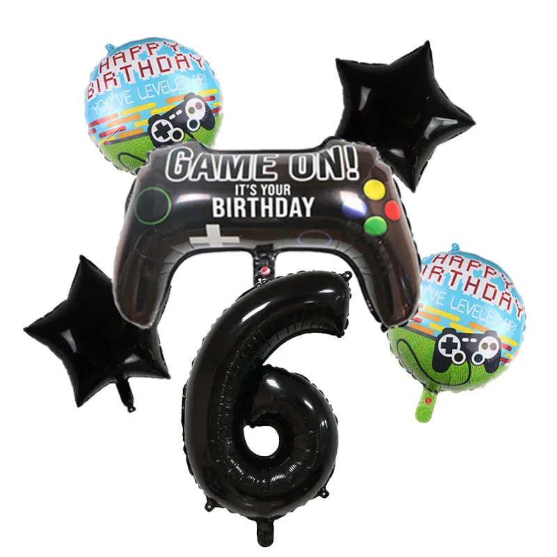 Gamepad Balloons Game On with Black Digit Number Balloon Children's Birthday Party Decorations Game Theme Party Supplies