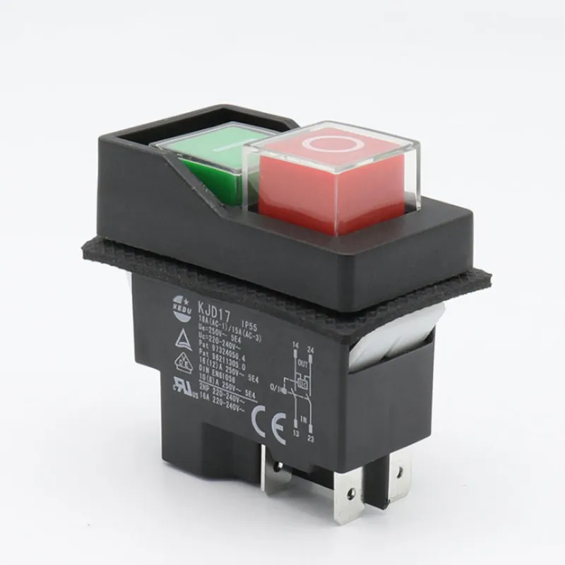 KJD17 IP55 Водонепроницаемая нажимная кнопка электромагнитный выключатель 4 Pin AC250V 16A Магнитный Запуск Мощность выключатели безопасности при работе с электроинструментами для Machin