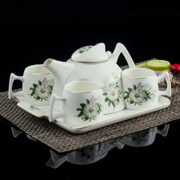 A Украшения для кухни аксессуары красочный керамический кофейные чашки и кофейник чайник для заварки Набор чашек с держателем - Цвет: A