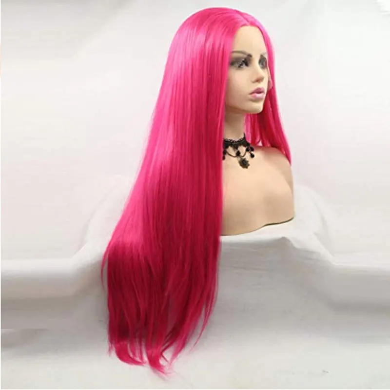 Bombshell Purple Pink Straight Synthetic 13*3 Lace Front Wigs Glueless Heat Resistant Fiber Hair Milddle Parting For White Women