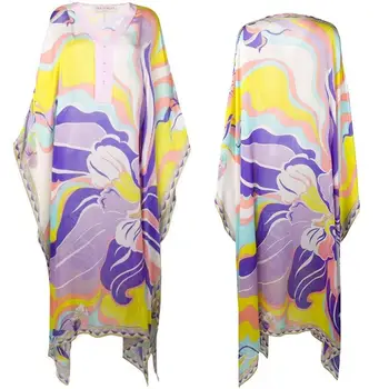 

New color printing fashion elastic knitting loose casual long dress