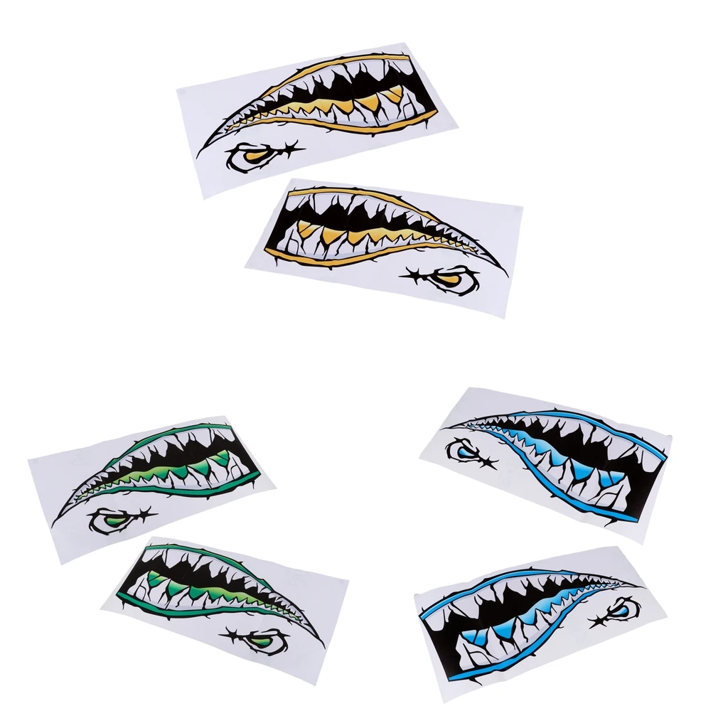 Set 2 Shark Mouth Decals Sticker Decor for Kayak Fishing Inflatable Boat Aircraft Bike Motorcycle - Durable & Long Lasting
