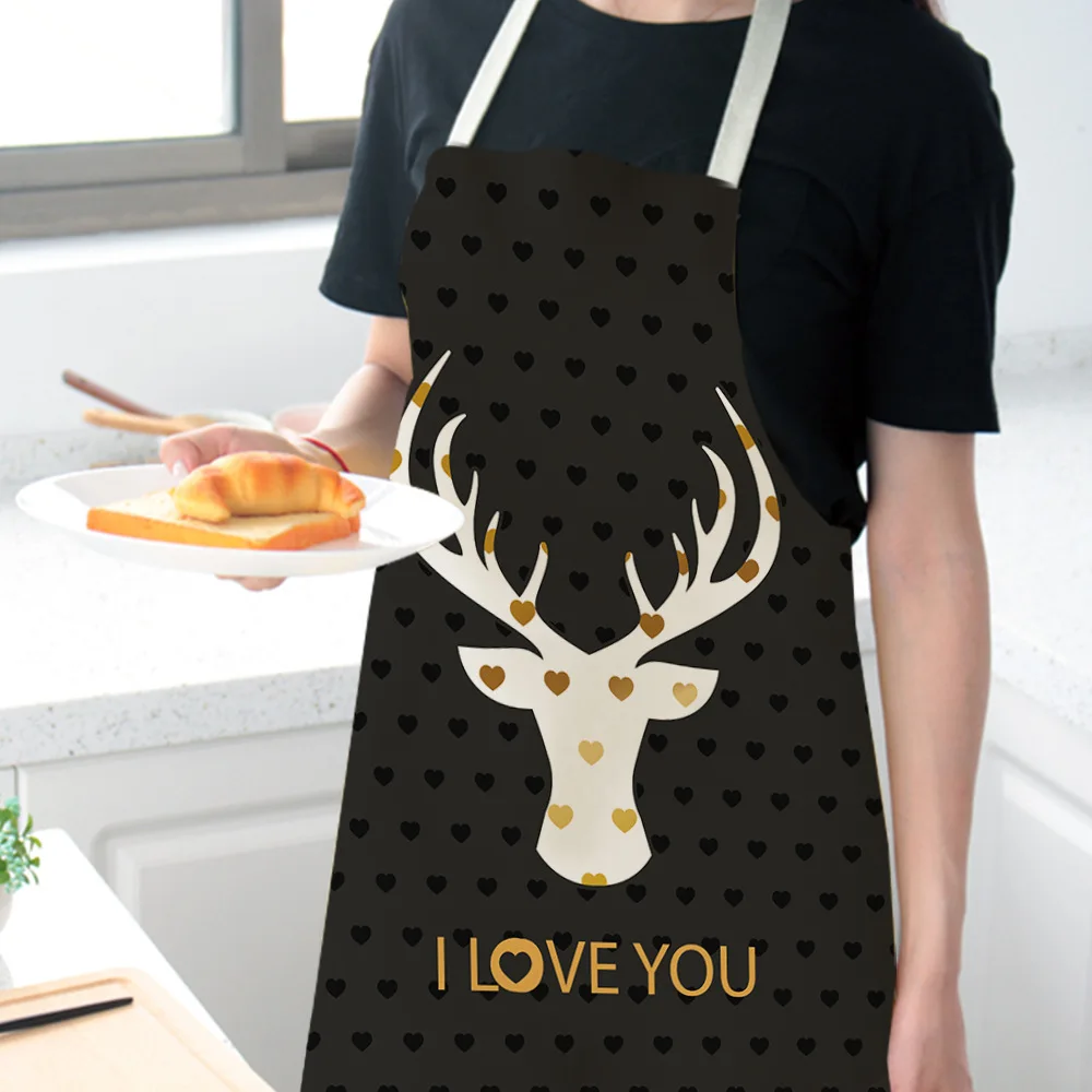 Antifouling Kitchen Apron Christmas Elk Cotton Linen Sleeveless man women Chef Cooking Aprons Kitchen accessories 68*55cm 0024