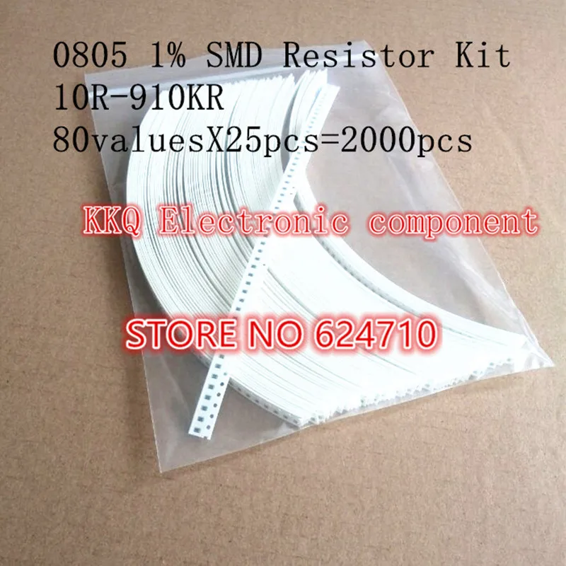 

Горячая продажа 0805 SMD набор Ассорти набор 0805 1% 10 Ом ~ 910 ком, 10R-910KR, 80valuesx25шт = 2000 шт, новый и оригинальный набор образцов