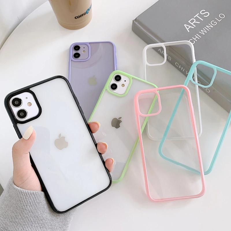 Shockproof Colorful Bumper Clear Phone Case For iPhone 13 12 11 Pro XR X XS Max 8 7 Plus SE 2020 Transparent Soft Acrylic Cover iphone 13 pro max clear case