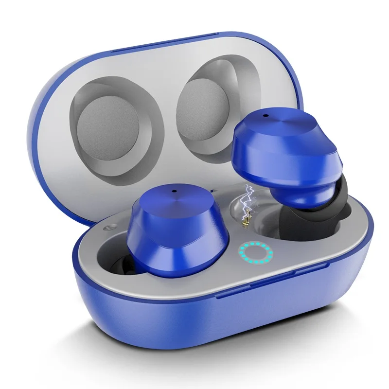 HIFI Bluetooth наушники мини беспроводные наушники сенсорная гарнитура с зарядным устройством IPX5 водонепроницаемые наушники для смартфона - Цвет: Синий