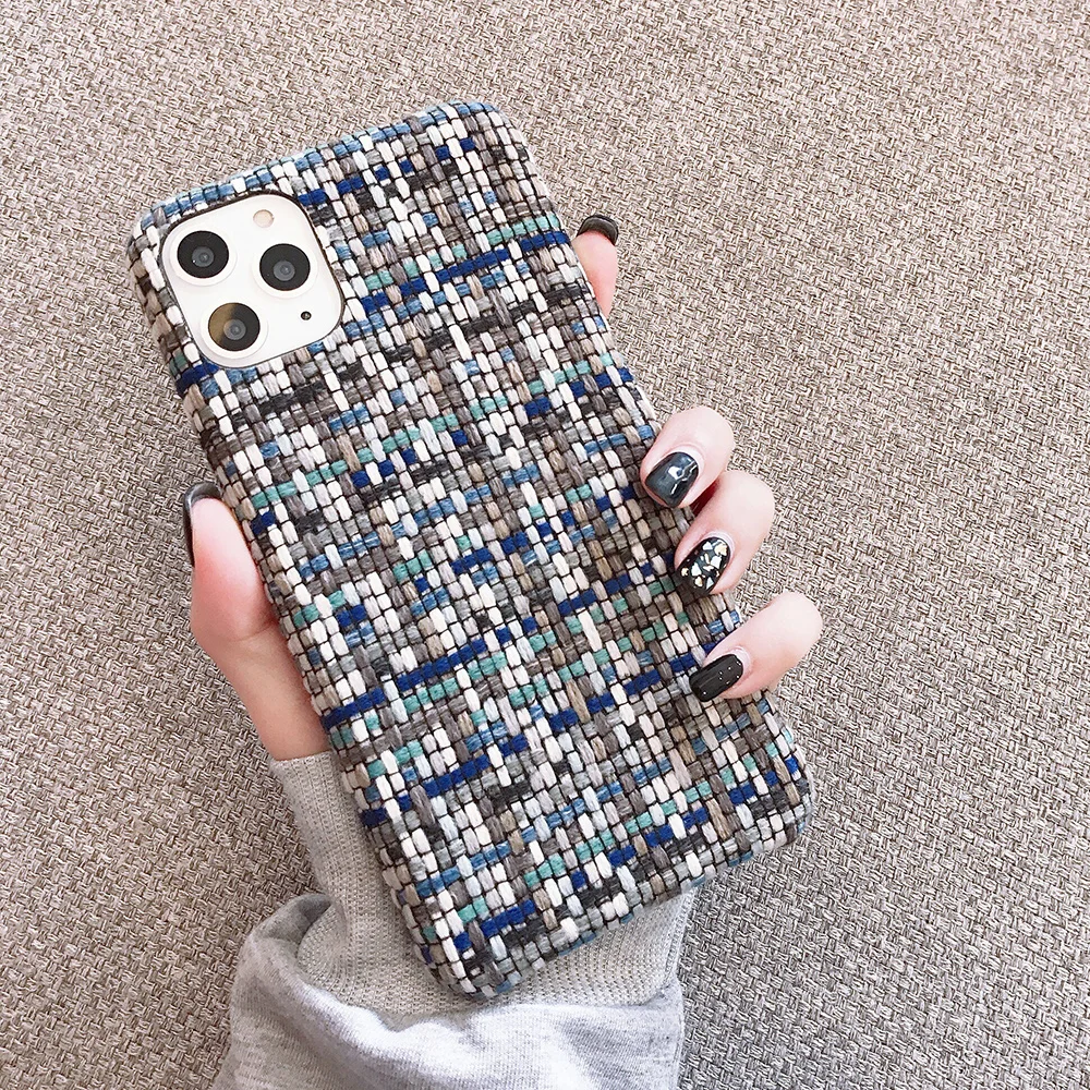 Модный клетчатый Плетеный чехол для телефона для iphone 11 pro max x xr xs max чехол задняя крышка для iphone 6 6s 7p 8 plus - Цвет: Синий
