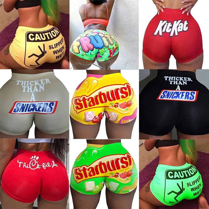 Summer Vogue Women Breathable Booty Shorts Bodycon Mini Gushers Snack Booty Shorts Sexy Club Fitness Candy Shorts Skinny Shorts