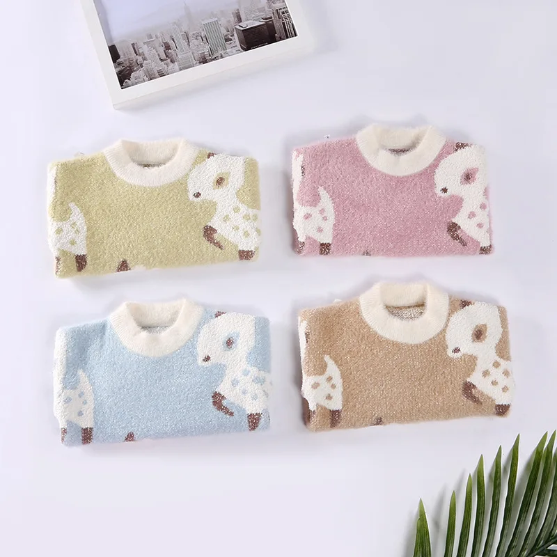 

New Style Children Solid Color Sweater Baby Faux Mink Cashmere Sweater Women's Small CHILDREN'S Cute Cartoon Casual Sweater