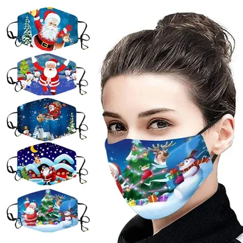 

2020 Fashion Christmas Mask Chic Printing Face Mask Washable Reusable Dustproof Breathable Comfort Mouth Mask Filter Mask Masque