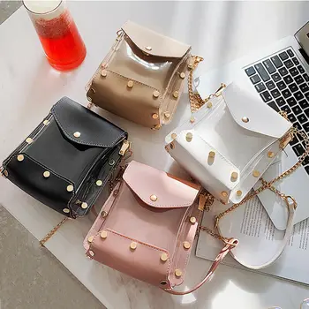 

Womens Transparent Clear Rivet Handbag Small Messenger Bag Purse Crossbody Bags