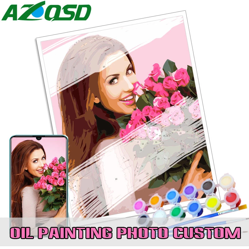Oil-Painting-Picture Personalised-Paint AZQSD Drawing Canvas Pets-Photo By Numbers Portrait