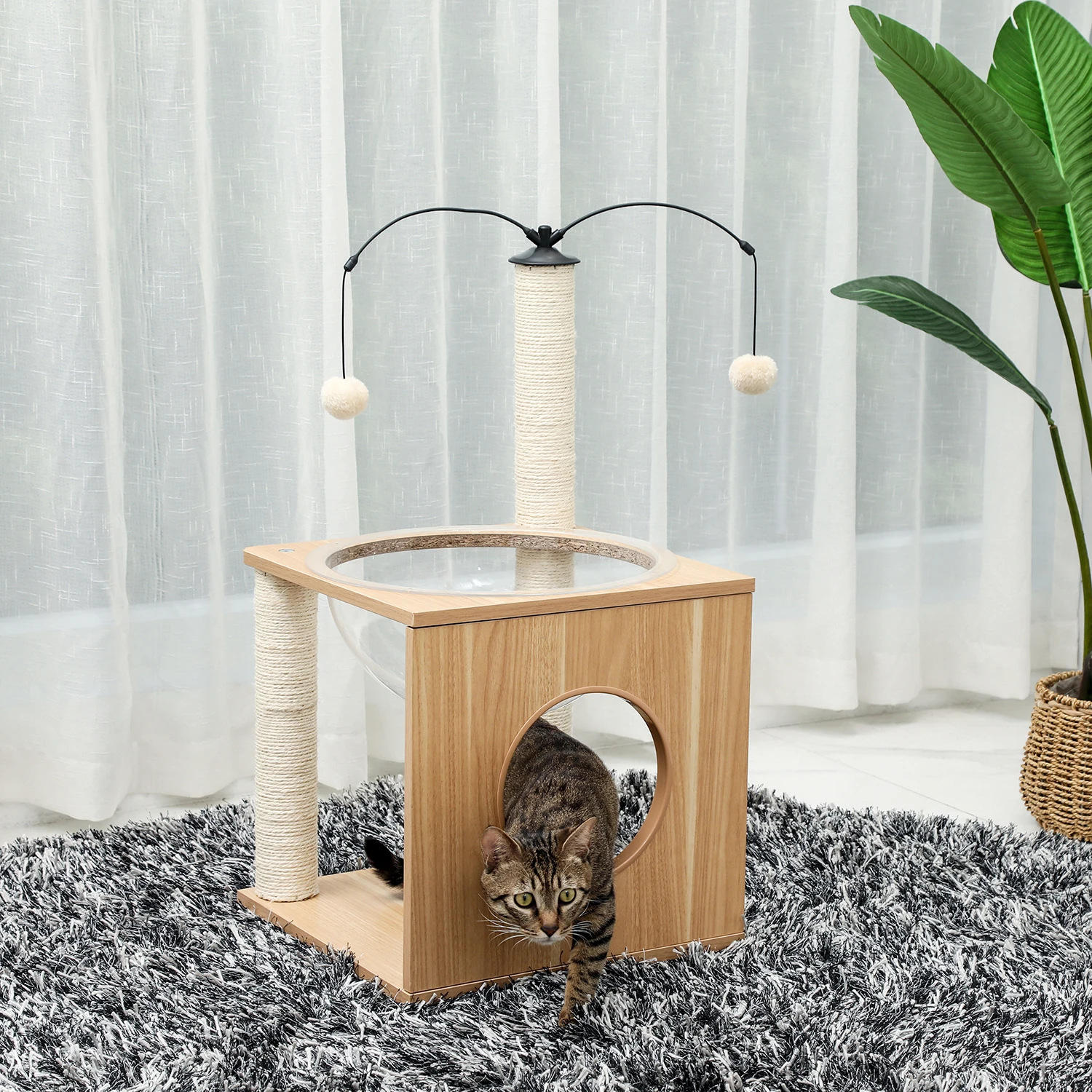 H166CM Fast Delivery Cat Tree Tower Condo Solid Wood Scratcher with Scratching Post for Cats Climbing Tree Toys Furniture Design