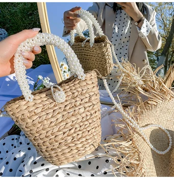 

Summer Beach Straw Bag Crossbody Bags for Women 2020 Pearl Woven Rattan Women Shoulder Bag Ladies HandBag Clutch Bolso Mujer HOT