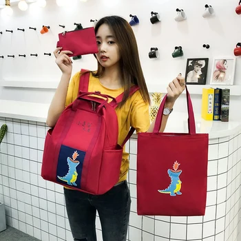 

Casual School Backpack 3pcs/Set Canvas Women Cartoon Shoulder Bag Girls Bagpack Multi-functional Female Festival Gifts