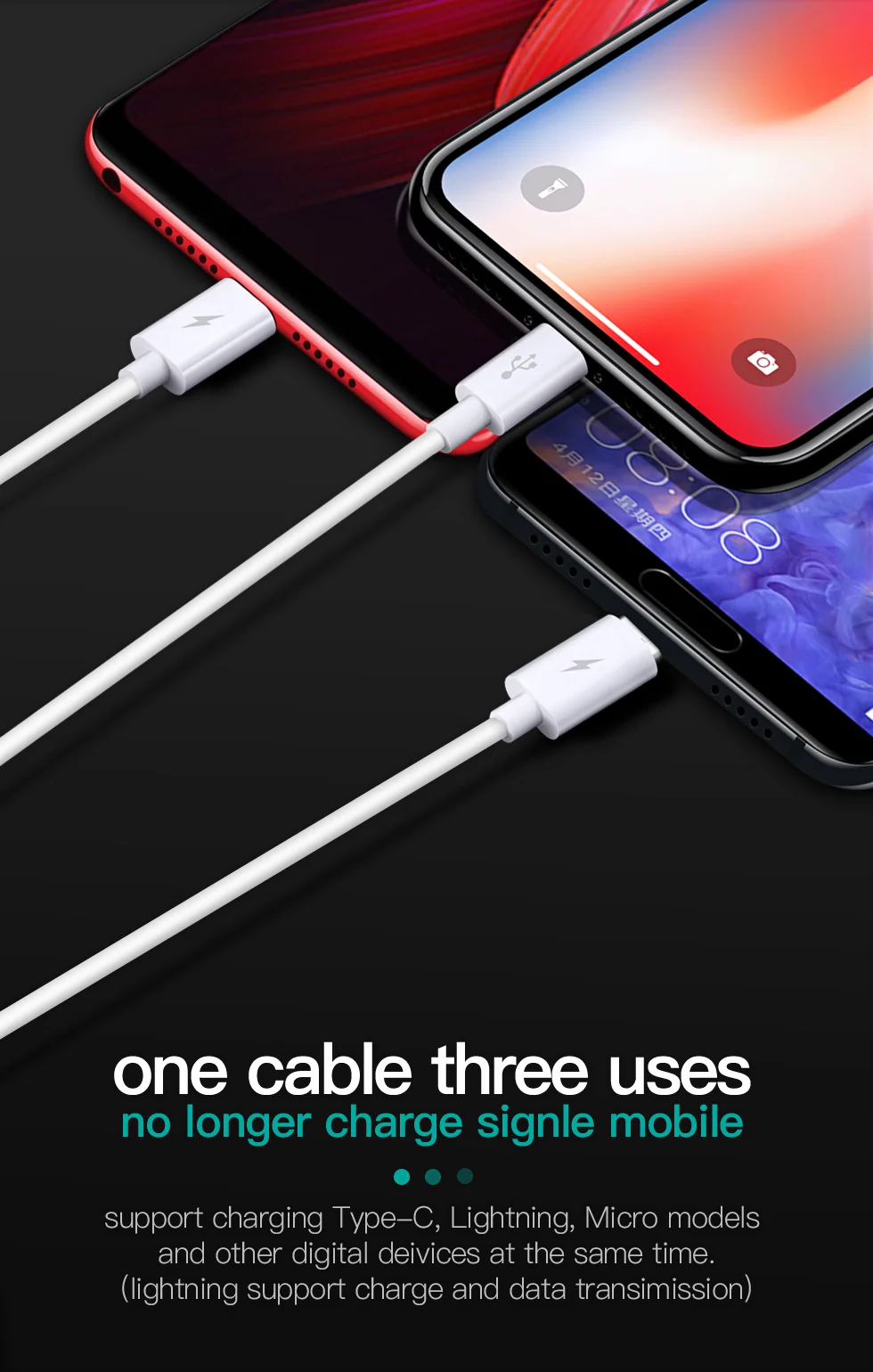 TOTU, 3 в 1, USB кабель для iPhone, зарядный кабель для передачи данных, кабель usb type-C, кабель Micro USB для samsung, Xiaomi