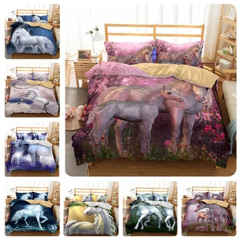 

3D Bedclothes Bed Set Colorful Horse Home Textile Reactive Printed 3pcs Bedding Sets Duvet Cover Pillowecases Home Textile