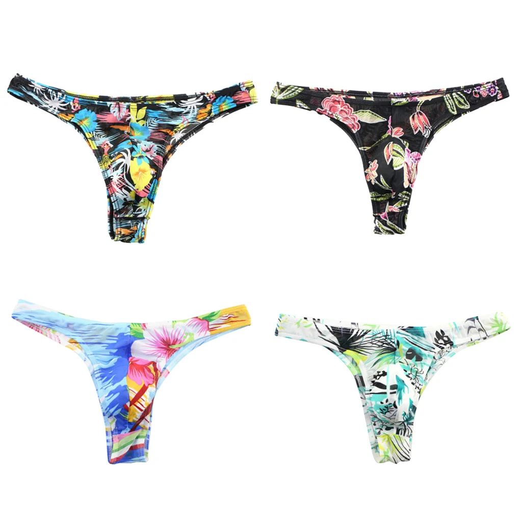 Men Low Rise G-string Floral Comfy Bikini Lingerie Underwear Thong Comfortable Backless Breathable Low Waist Underpants Briefs