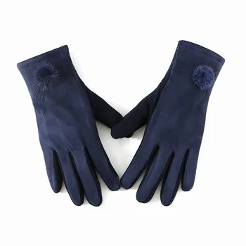 

Fashion Women Winter Elegant Cotton Gloves Imitation Rabbit Fur Pompom Cotton Glove Touch Screen Warmer Driver's Gloves Mittens