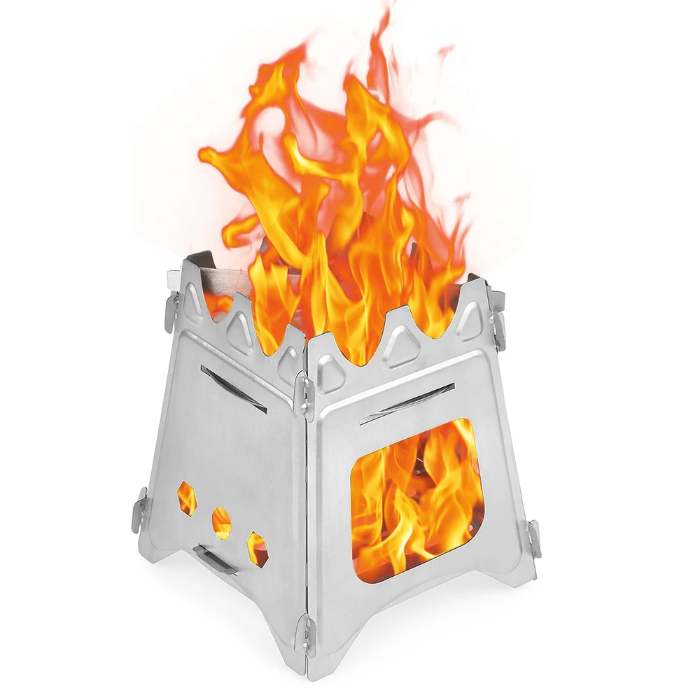 Outdoor Camping Stove Portable Folding Backpacking Wood Stove with Alcohol Tray for Camping Fishing Hiking
