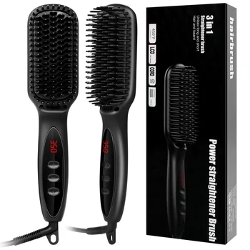 

30s PTC Fast Heating Up Electric Hair Straightening Brush Electric Ceramic Straightening Brush Wet And Dry Dual Use Styling Tool