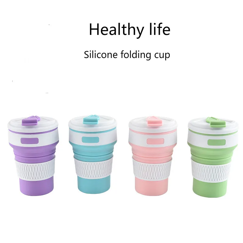 2pc/set Silicone Folding Cup Portable Travel Telescopic Mug with Straw Mug Gift Coffee Cup Outdoor Folding Cup Folding Juice Cup